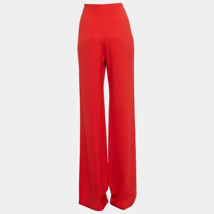 Pre Owned Roland Mouret Red Crepe Wide Leg High Rise Trousers M