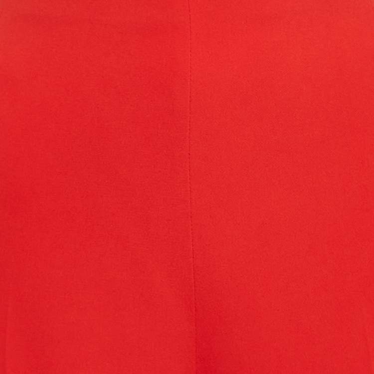 Pre Owned Roland Mouret Red Crepe Wide Leg High Rise Trousers M
