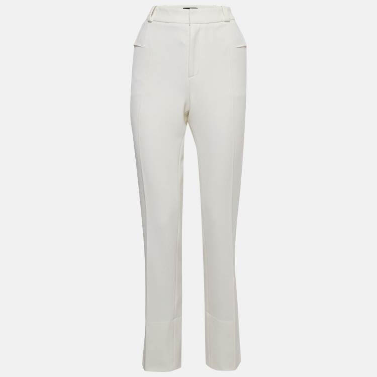 Pre Owned Roland Mouret X Net a Porter Off-White Crepe Straight Leg Trousers M