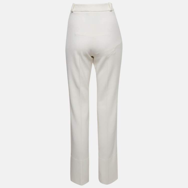 Pre Owned Roland Mouret X Net a Porter Off-White Crepe Straight Leg Trousers M