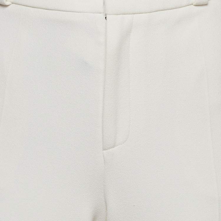 Pre Owned Roland Mouret X Net a Porter Off-White Crepe Straight Leg Trousers M