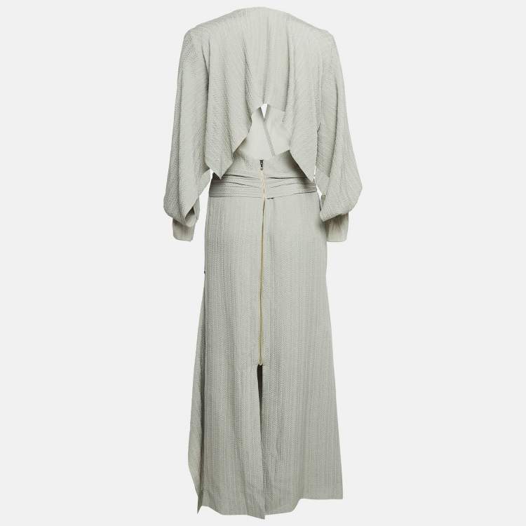 Pre Owned Roland Mouret Green Textured Silk Maxi Dress M