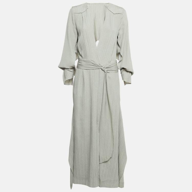 Pre Owned Roland Mouret Green Textured Silk Maxi Dress M