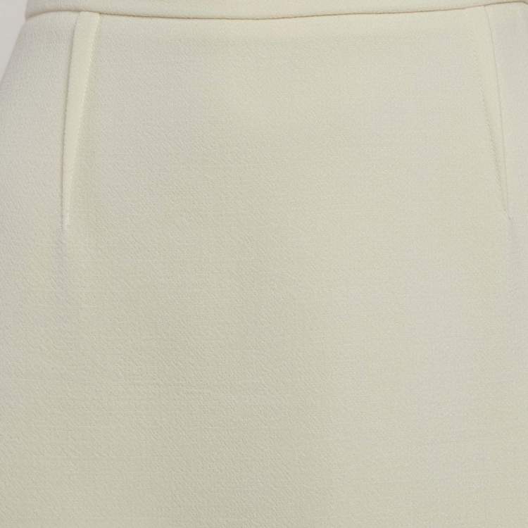 Pre Owned Roland Mouret Cream Wool Zip-Up Midi Skirt M