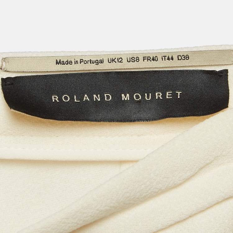 Pre Owned Roland Mouret Cream Wool Zip-Up Midi Skirt M