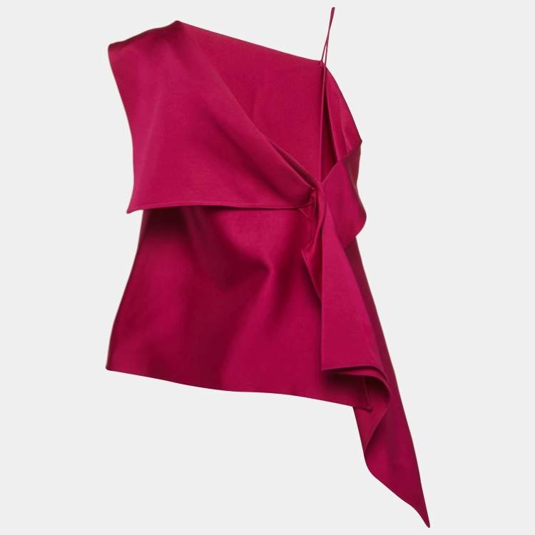Pre Owned Roland Mouret Purple Crepe Asymmetrical Hem One Shoulder Top M