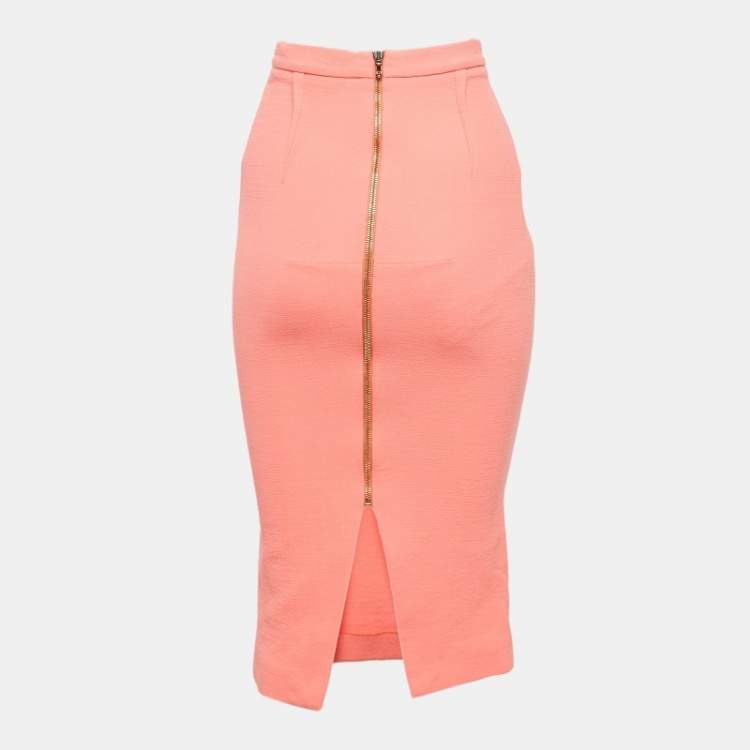 Pre Owned Roland Mouret Orange Gauze Wool Pencil Skirt S