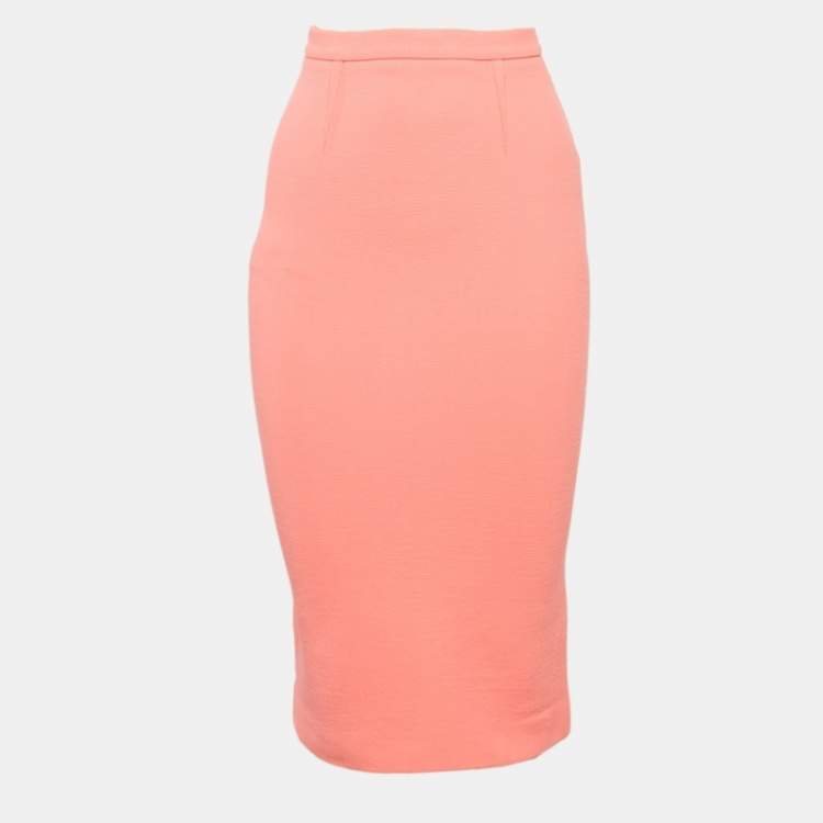 Pre Owned Roland Mouret Orange Gauze Wool Pencil Skirt S