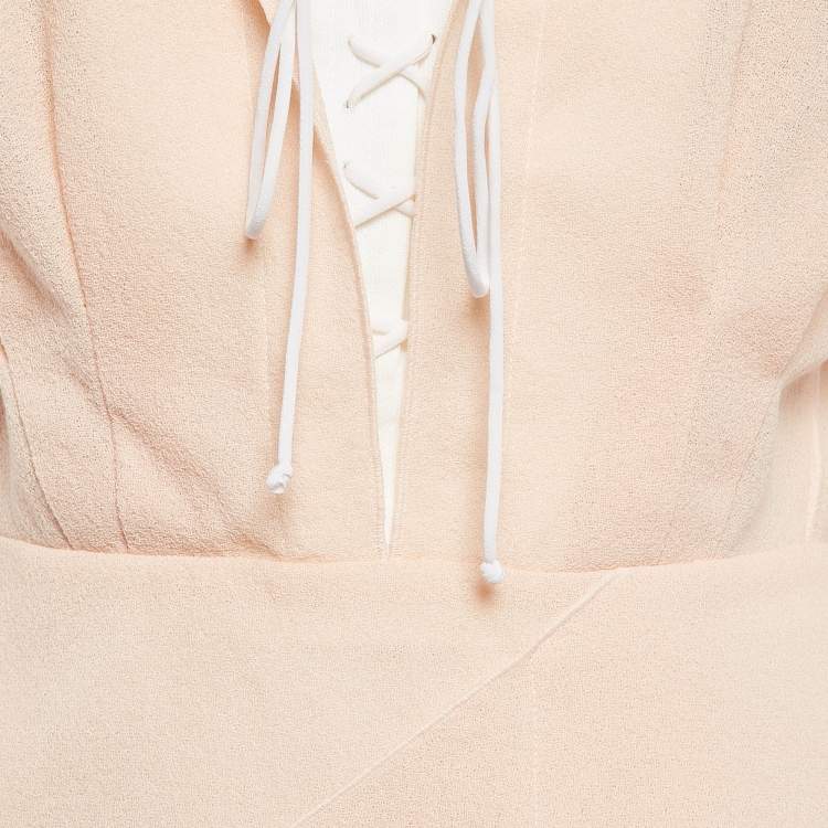 Pre Owned Roland Mouret Pink Wool Crepe Lace-Up Pleated Top S