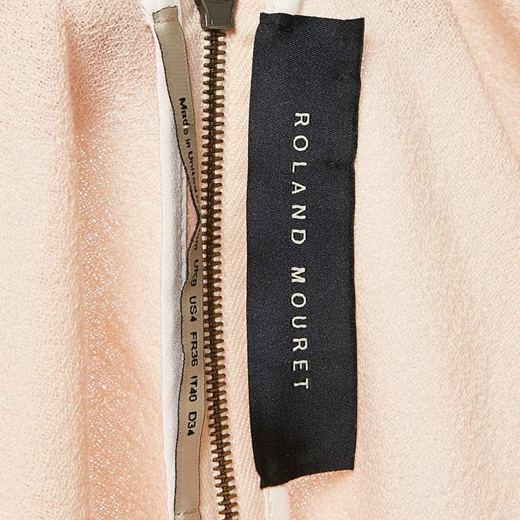 Pre Owned Roland Mouret Pink Wool Crepe Lace-Up Pleated Top S