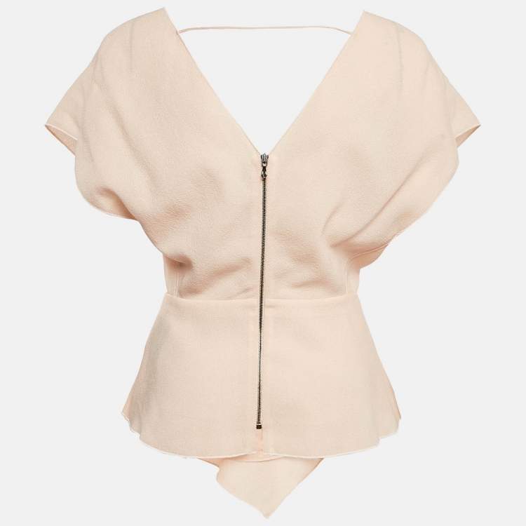Pre Owned Roland Mouret Pink Wool Crepe Lace-Up Pleated Top S