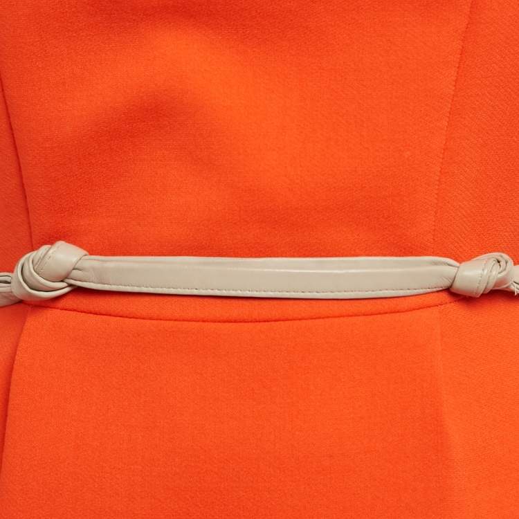 Pre Owned Roland Mouret Orange Crepe Wool Belted Sheath Dress M