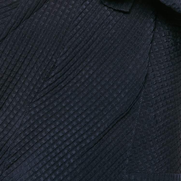 Pre Owned Roland Mouret Navy Blue Textured Silk Bow Detail One-Shoulder Top M