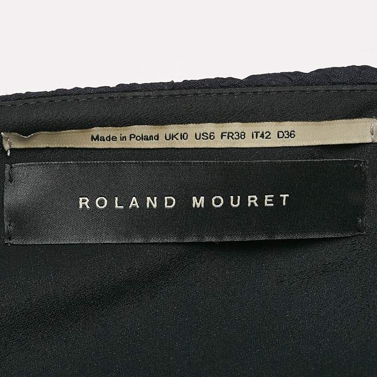 Pre Owned Roland Mouret Navy Blue Textured Silk Bow Detail One-Shoulder Top M