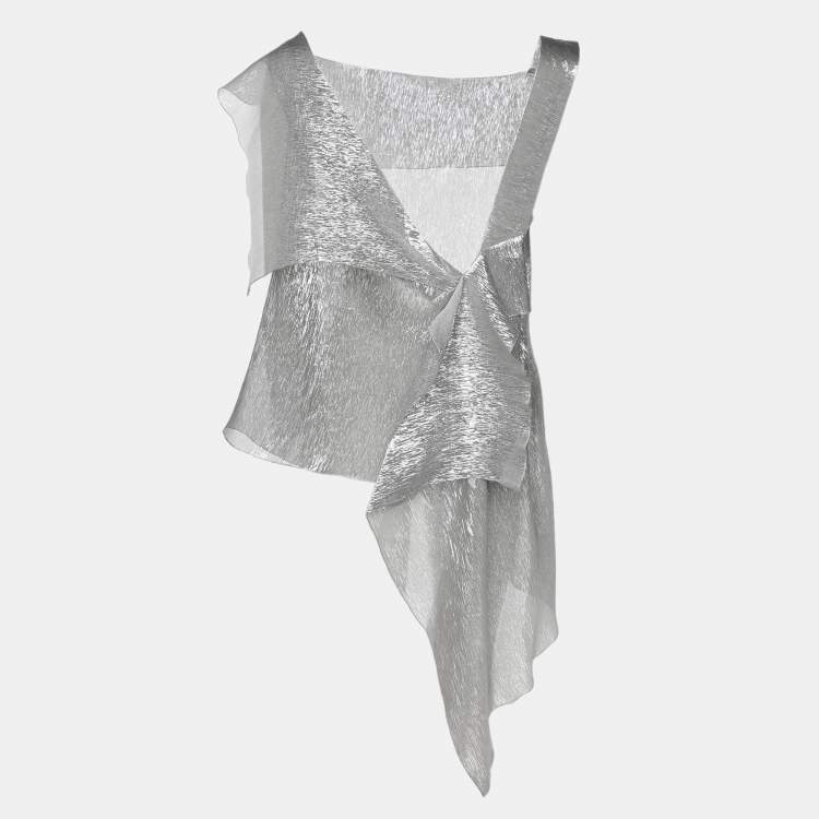 Pre Owned Roland Mouret x Net-a-Porter Silver Silk One Strap Top XXL