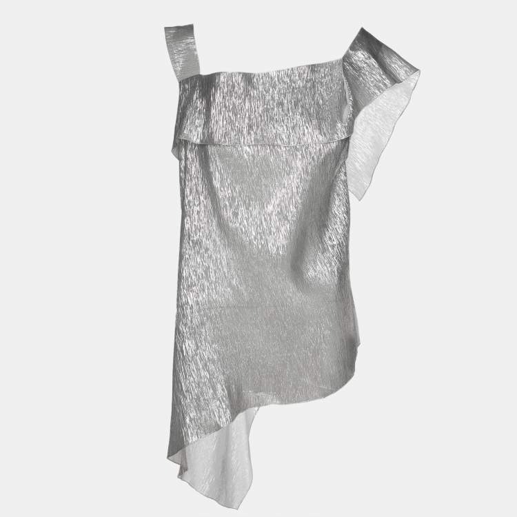Pre Owned Roland Mouret x Net-a-Porter Silver Silk One Strap Top XXL