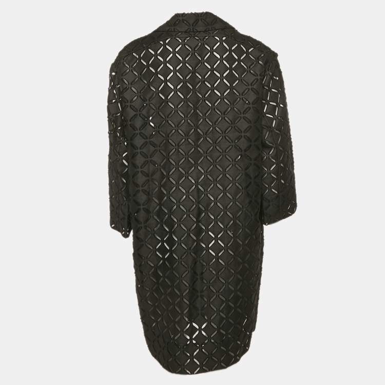 Pre Owned Roland Mouret Black Eyelet Pattern Cotton Blend Button Front Coat M