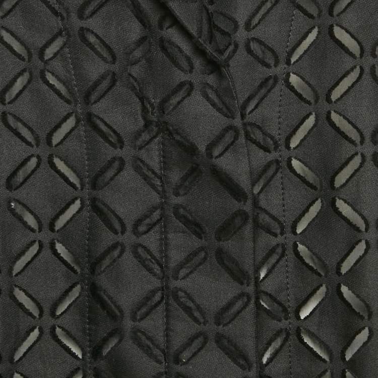 Pre Owned Roland Mouret Black Eyelet Pattern Cotton Blend Button Front Coat M