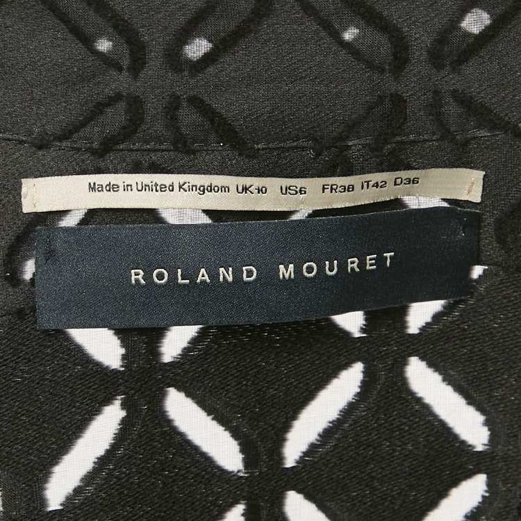 Pre Owned Roland Mouret Black Eyelet Pattern Cotton Blend Button Front Coat M