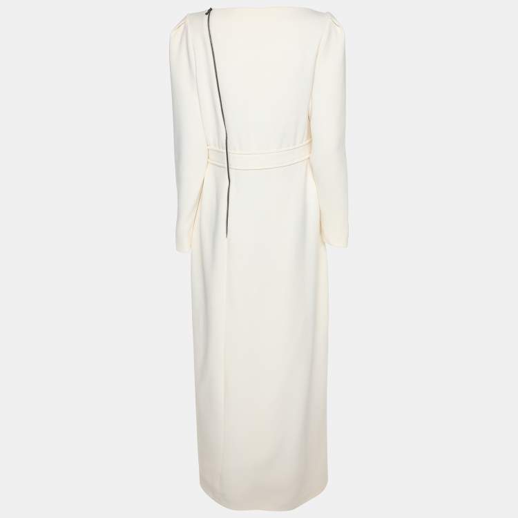Pre Owned Roland Mouret Cream Crepe Long Sleeve Dress XL