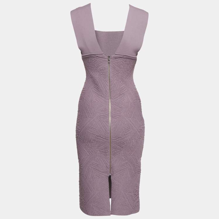Pre Owned Roland Mouret Purple Textured Knit Sleeveless Bodycon Dress M