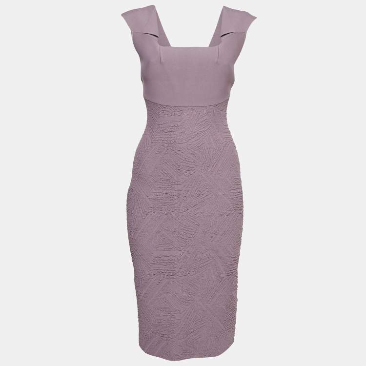 Pre Owned Roland Mouret Purple Textured Knit Sleeveless Bodycon Dress M