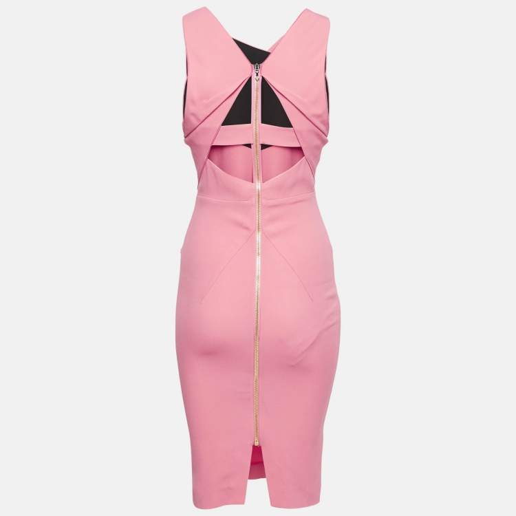 Pre Owned Roland Mouret Pink Crepe Cut-Out Back Midi Dress S