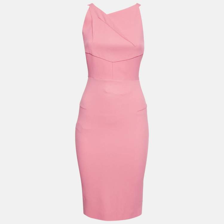 Pre Owned Roland Mouret Pink Crepe Cut-Out Back Midi Dress S
