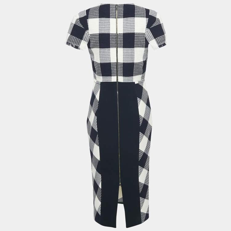 Pre Owned Roland Mouret Blue Chaney Checks Cotton Midi Dress M
