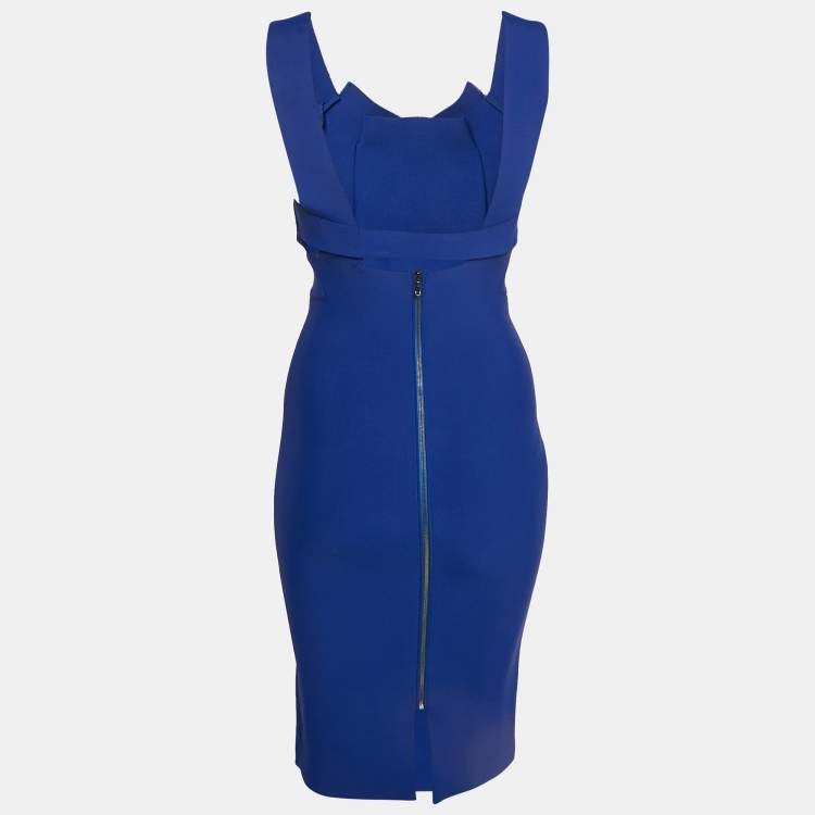 Pre Owned Roland Mouret Royal Blue Knit Sleeveless Bodycon Dress S