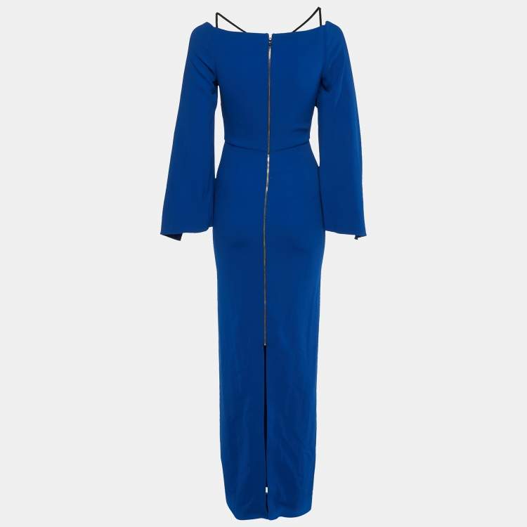 مملوكة مسبقًا Roland Mouret Blue Crepe Off Shoulder Maxi Dress M