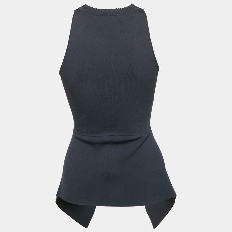 Pre Owned Roland Mouret Navy Blue Rib Knit Asymmetric Top XS