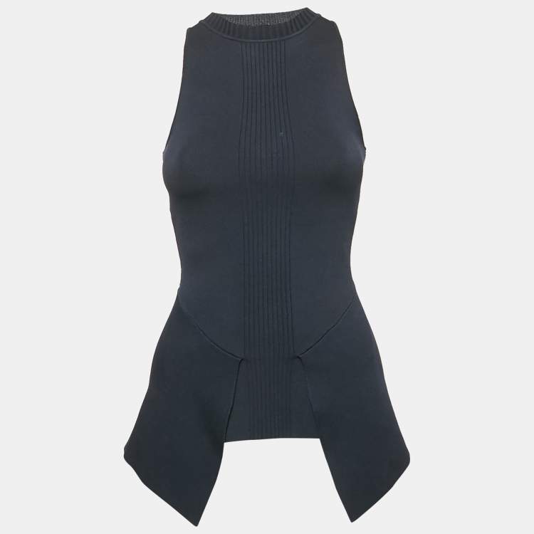 Pre Owned Roland Mouret Navy Blue Rib Knit Asymmetric Top XS