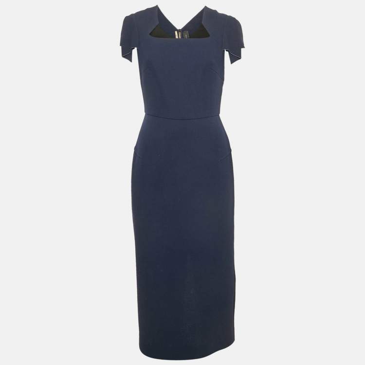 Pre Owned Roland Mouret Blue Wool Sheath Dress M