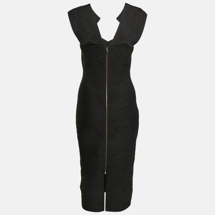 Pre Owned Roland Mouret Black Textured Knit Bodycon Dress M