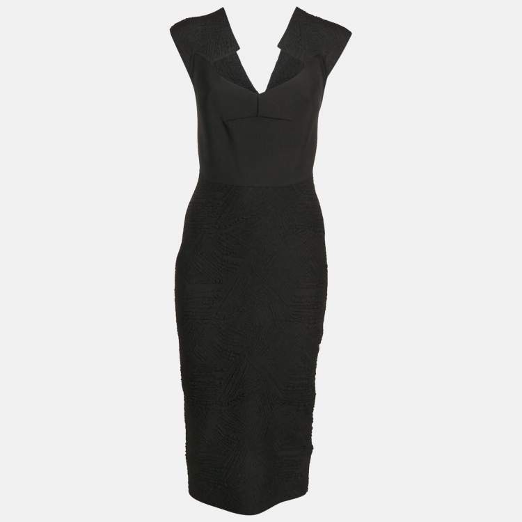 Pre Owned Roland Mouret Black Textured Knit Bodycon Dress M