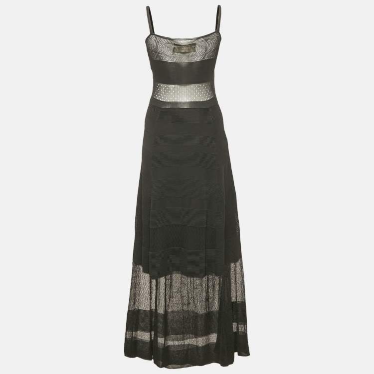 Pre Owned Roland Mouret Black Stretch Knit Flared Maxi Dress M