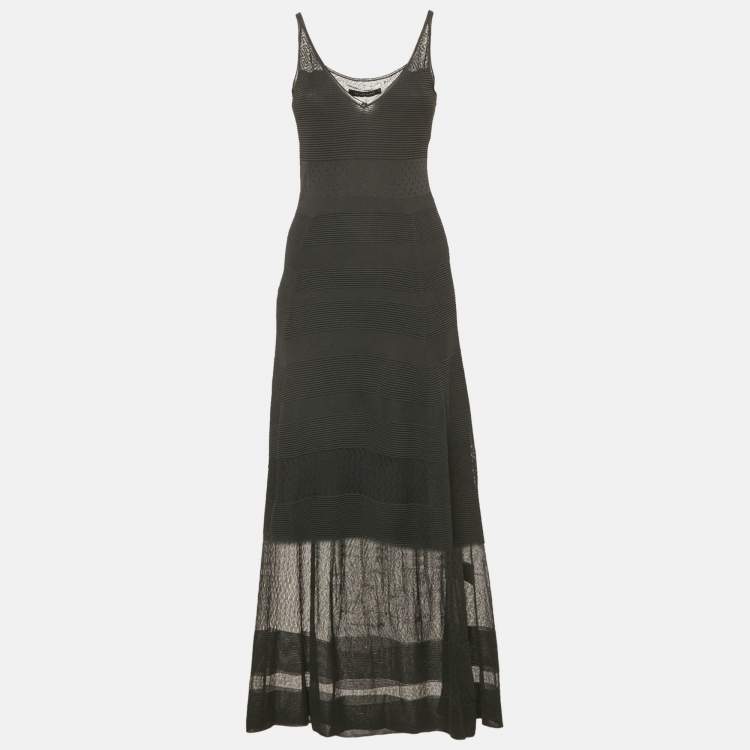 Pre Owned Roland Mouret Black Stretch Knit Flared Maxi Dress M