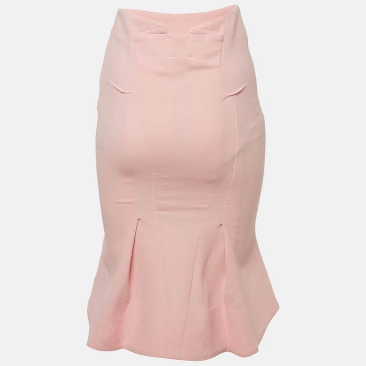Pre Owned Roland Mouret Pink Wool Pleated Pencil Skirt S