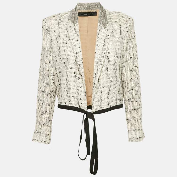 Pre Owned Roland Mouret Off White Patterned Cotton Knit Wrap Jacket XL