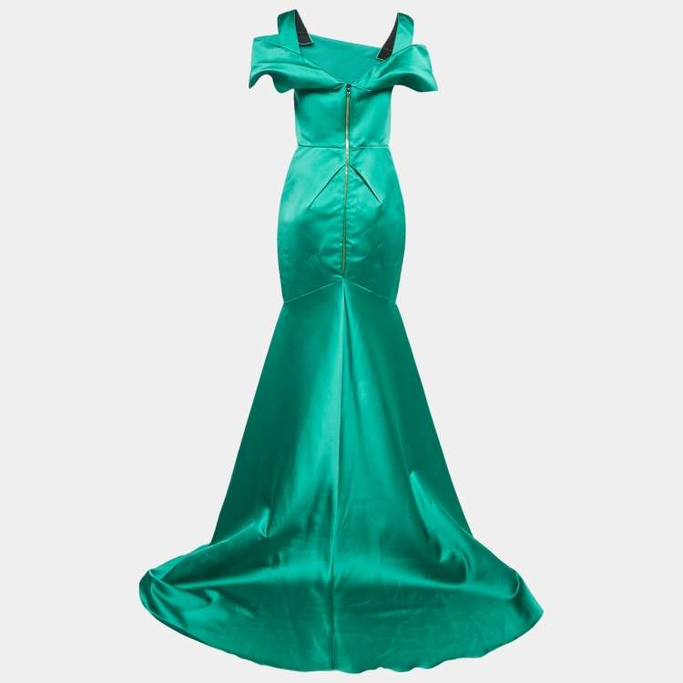 Pre Owned Roland Mouret Green Satin Asymmetric Gown M