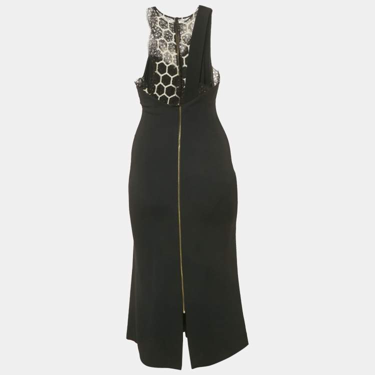 Pre Owned Roland Mouret Black Crepe Lace Detail Sleeveless Midi Dress S