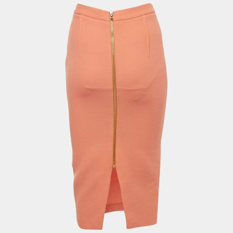 Pre Owned Roland Mouret Orange Wool Pencil Skirt M