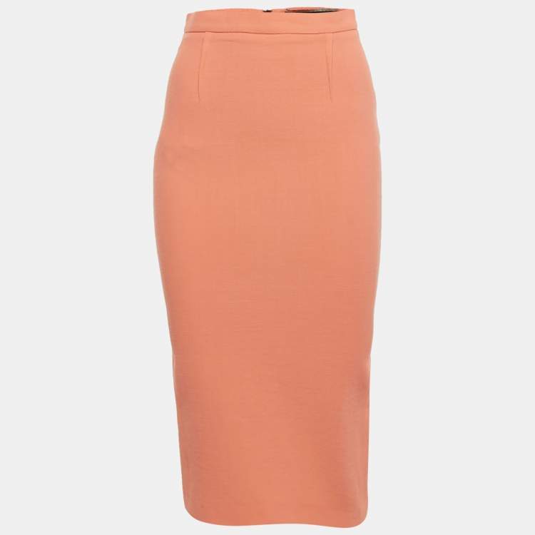 Pre Owned Roland Mouret Orange Wool Pencil Skirt M