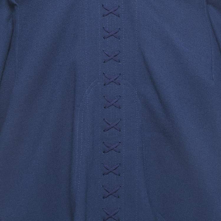 Pre Owned Roland Mouret Blue Wool Lace-Up Detail Midi Kaftan Dress M
