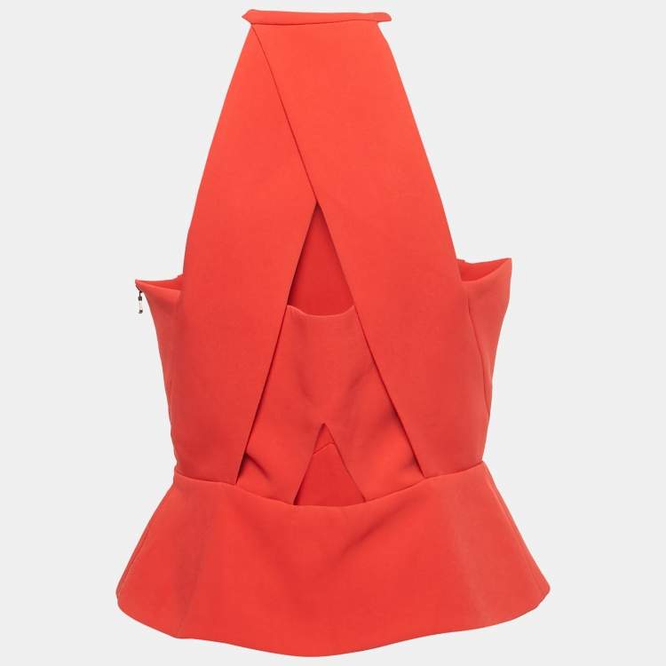 Pre Owned Roland Mouret Red Stretch Crepe Strappy Top L