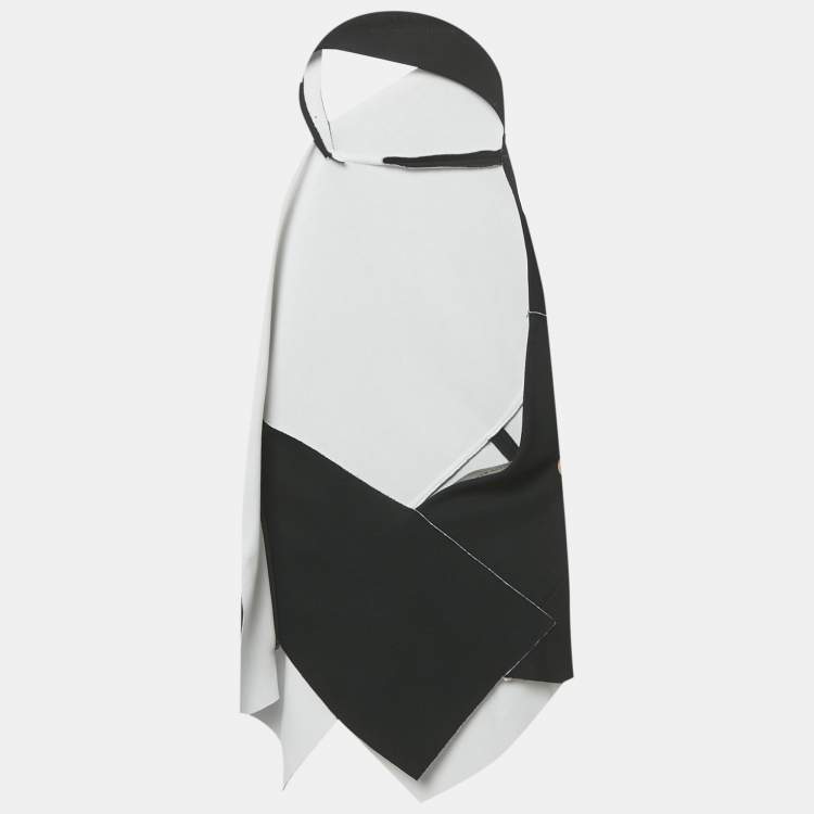 Pre Owned Roland Mouret Monochrome Halter Neck One Shoulder Scarf Top M