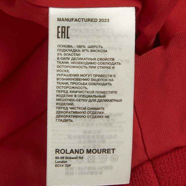 Pre Owned Roland Mouret Red Long Sleeve Wool Crepe Mini Dress S