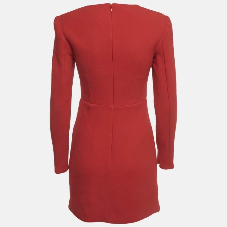 Pre Owned Roland Mouret Red Long Sleeve Wool Crepe Mini Dress S