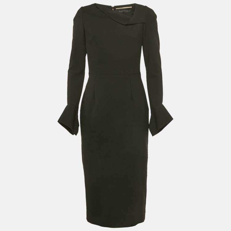 Pre Owned Roland Mouret Black Crepe Flared Sleeve Short Dress M